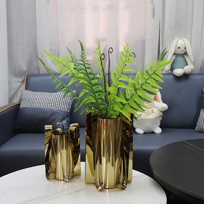 

2025 New to Home Luxury Gold Decorative Vase Stainless Steel Office Living Room Decorative Vase