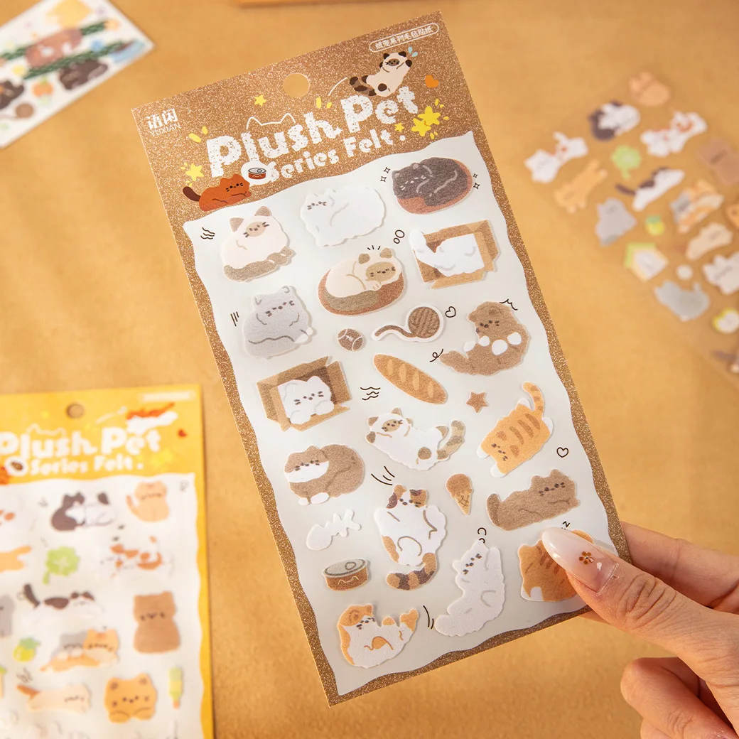 Adhesivos de Gatos de Fieltro para Scrapbooking, Diario Creativo, Manualidades, Suministros de Papelería y Decoración
