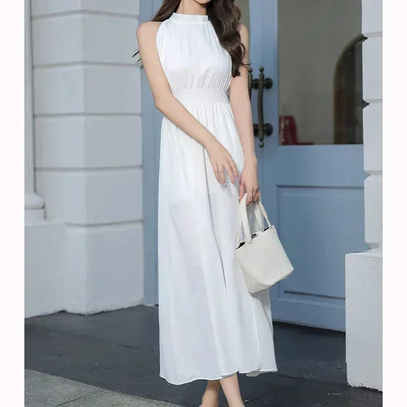 

New White Elegant Celebrity Women Long Prom Semi Formal Evening Dress 2023 Summer Retro Black Party Runway Vestidos Sundress