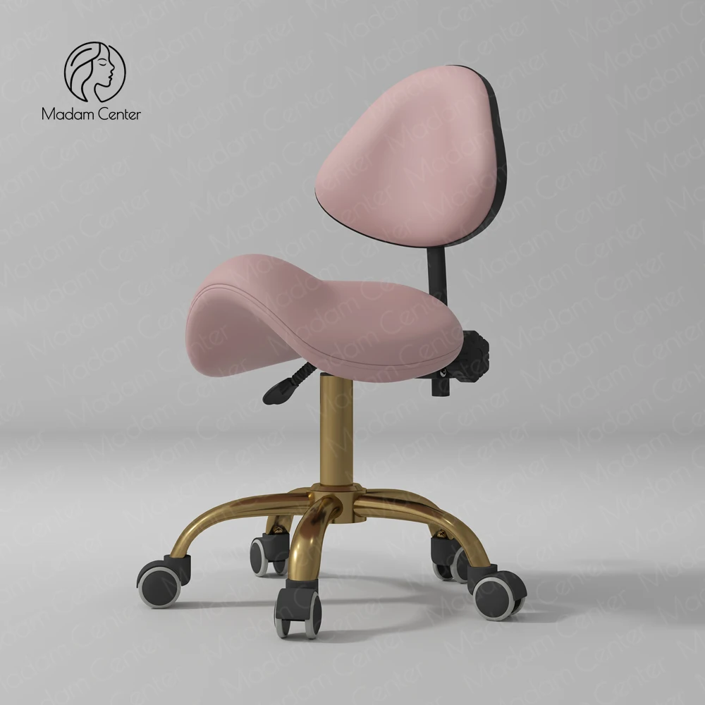 Pink Rolling Stool Swivel Dental Dentist Chair Stool Saddle Stool Rolling Gold Base Salon Beauty Gold Chair