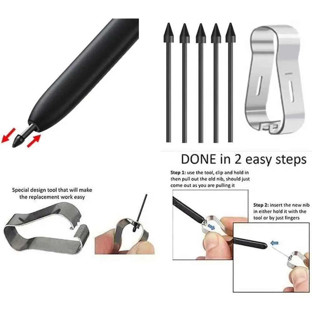 With Tweezer Stylus Pencil Nibs Soft Silent Pen Tips Replacement for Samsung Galaxy Tab S22 S23 S9 S8 S7 S6 Note10/20 Ultra