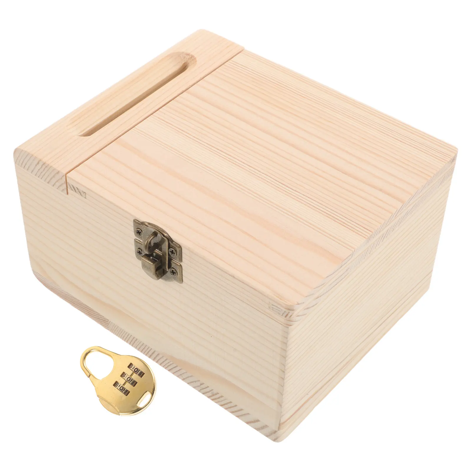 

Wooden Money Bank Box Handcrafted Solid Wood Rectangle Savings Box Combination Lock Coin Piggy Bank Secure Cash Storage