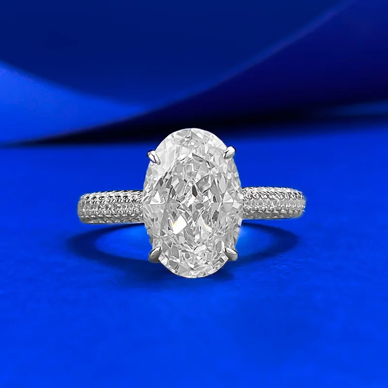 

CKT New S925 Sterling Silver Oval 4ct Lab Diamond Ring Engagement Wedding Band Gig Stone Rings for Women Bridal Jewelry Gift