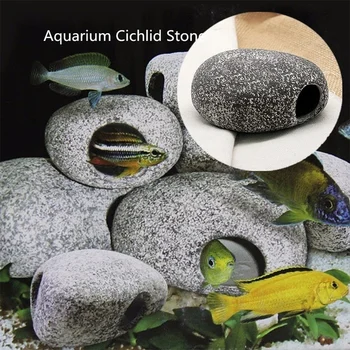 1Pc Cichlid Stone Cave Aquarium Fish Tank Pond Ornament Decoration Shrimp Breeding Ceramic
