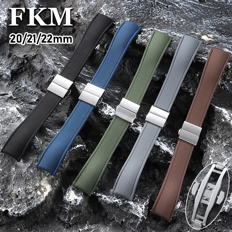 Quick Release FKM CTS Watch Strap Soft Waterproof Diving Fluoro Rubber Bracelet 20/21/22mm Stainless Steel Butterfly Buckle Belt