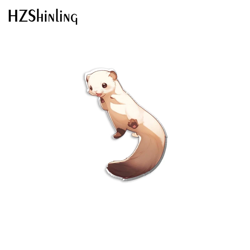 2023 New Cute Ferret Acrylic Lapel Pin Animal Epoxy Butterfly Clasp Pin Handmade Butterfly Brooch