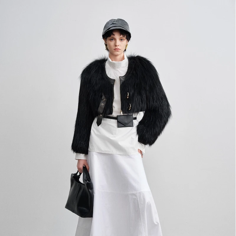 YOLANFAIRY 가을 겨울 수입 여우털 직조 리얼 퍼 코트 라운드넥 긴팔 숏 퍼 재킷 여성용 2025