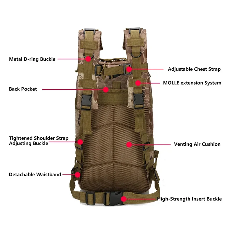 30L Men\'s Multi-functional Hiking Backpacks Tactical Survival Camouflage Backpack For Outdoor Sports Camping Mountaineering Bags