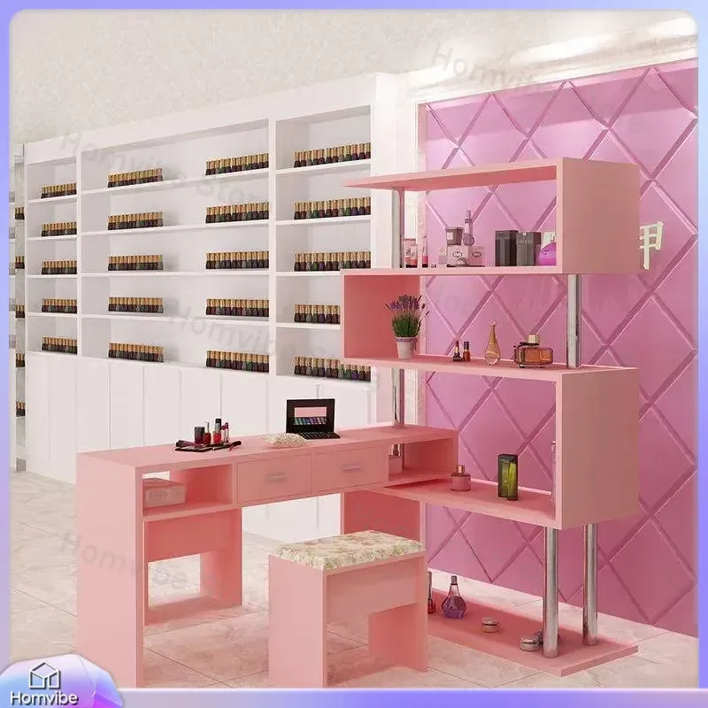 Nail Art Table with Golden Legs Wooden Top Nail Technician Table Salon Furniture Manicure Desk Pedicure Station for Nail