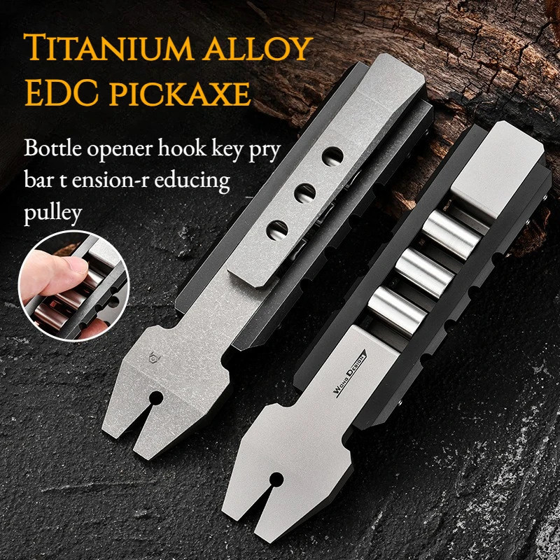 Titanium Alloy Crowbar EDC Multi-functional with Back Clip Roller Mini Bottle Opener High-quality Hand Tool