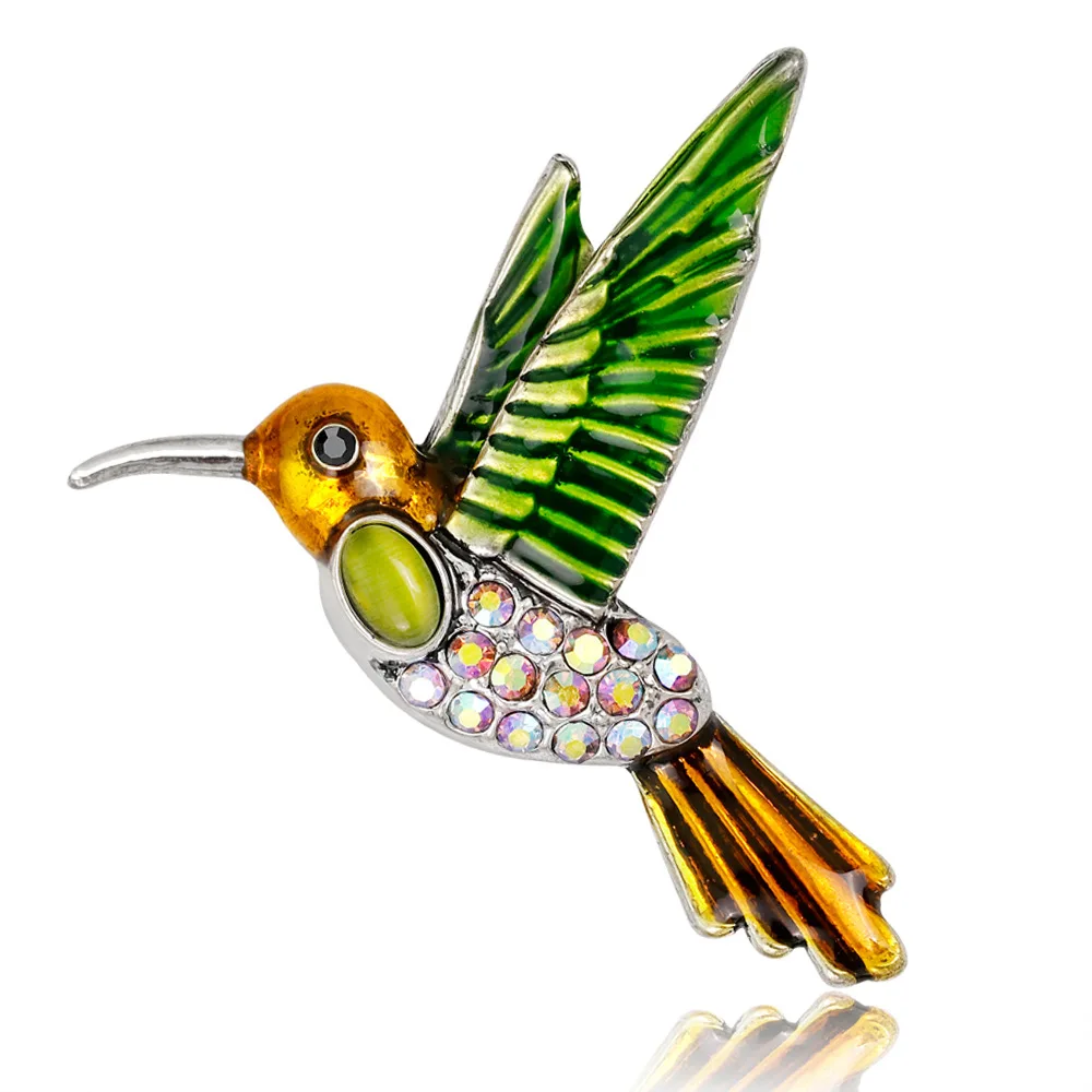 Fashion Colorful Enamel Hummingbird Brooches For Women Unique Personality Animal Inlaid Rhinestone Colibri Brooch Pins Jewelry