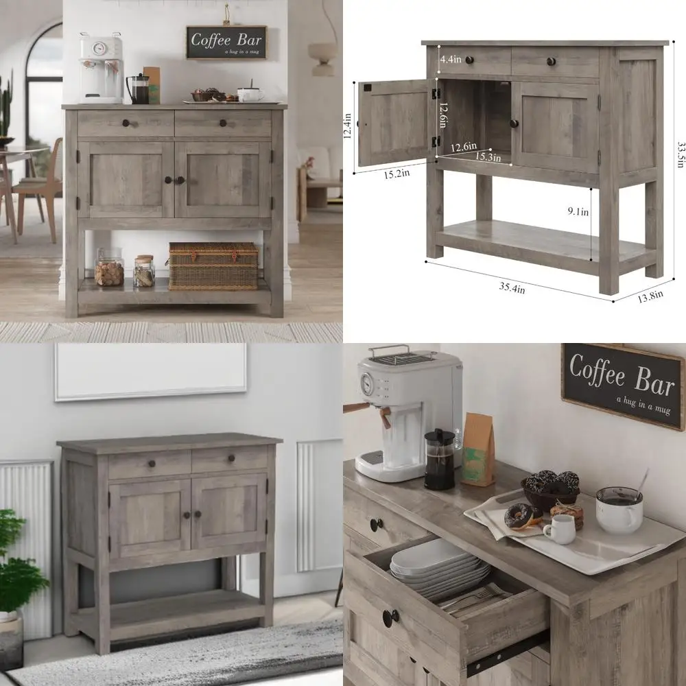 Mesa consola estilo granja con gabinete de almacenamiento, cafetería, mesa de sofá de entrada Buff, 2 puertas y 2 cajones