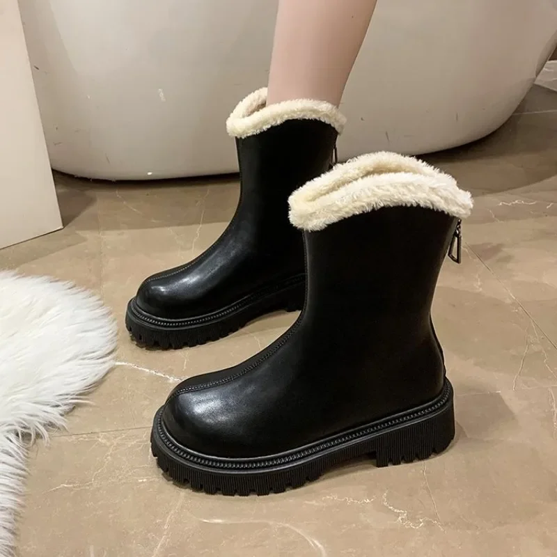 Autumn and Winter Women's Boots New Short Plush Zipper Mid Heel Fashion Boots 2024 Outdoor Matching Brand Design Women's Boots