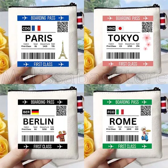 Нью-Йорк, Рим, Париж, Берлин, Токио Кайви, Мадрид, посадочный пропуск, холст, кошелек для монет, сумка, квадратная сумка, сумка для хранения ключей, сумка для карт, кошелек