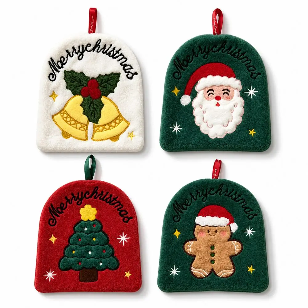 Water Absorption Christmas Hand Towels Quick-drying Coral Fleece Christmas Tree Handkerchiefs Hanging Hanging Wipes