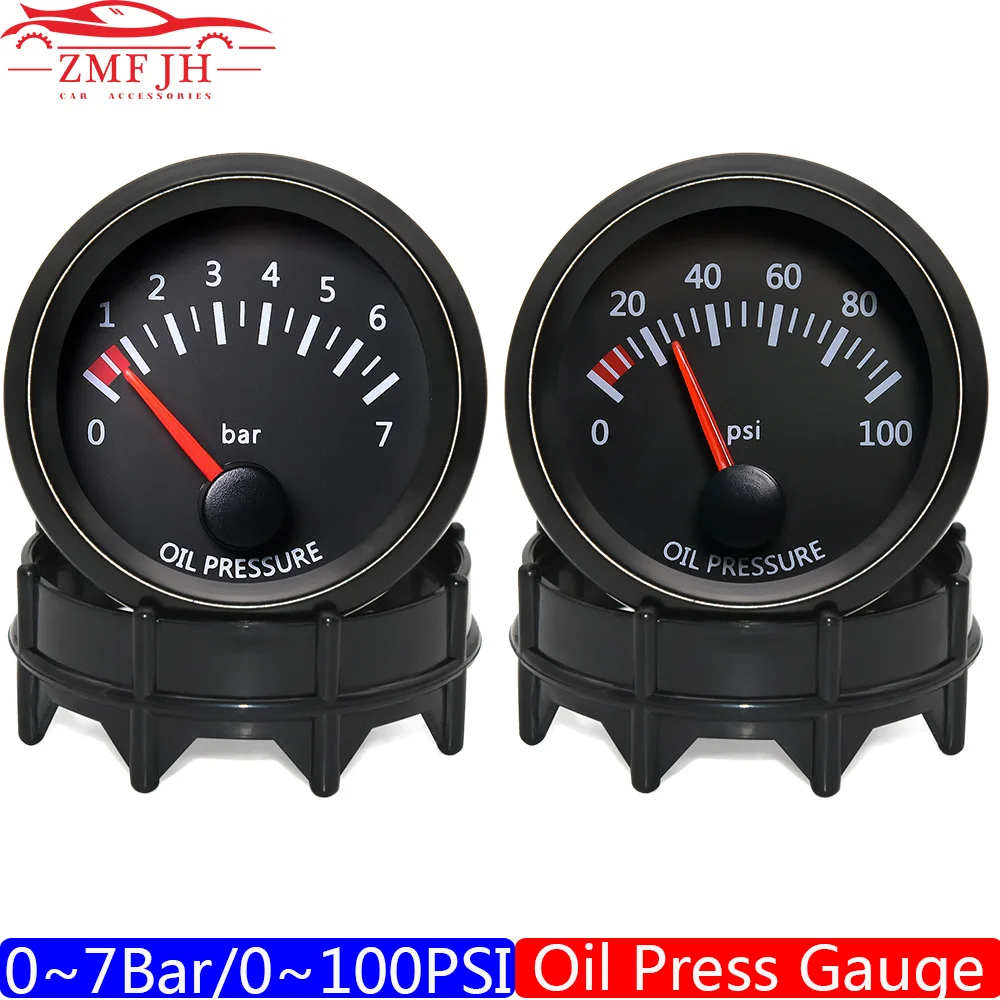 0-7BAR 52MM Oil Pressure Gauge with Sensor 1/8NPT Car Gauge Holder Bracket 0-100PSI Oil Press Meter for Petrol Racing Car 12VDC