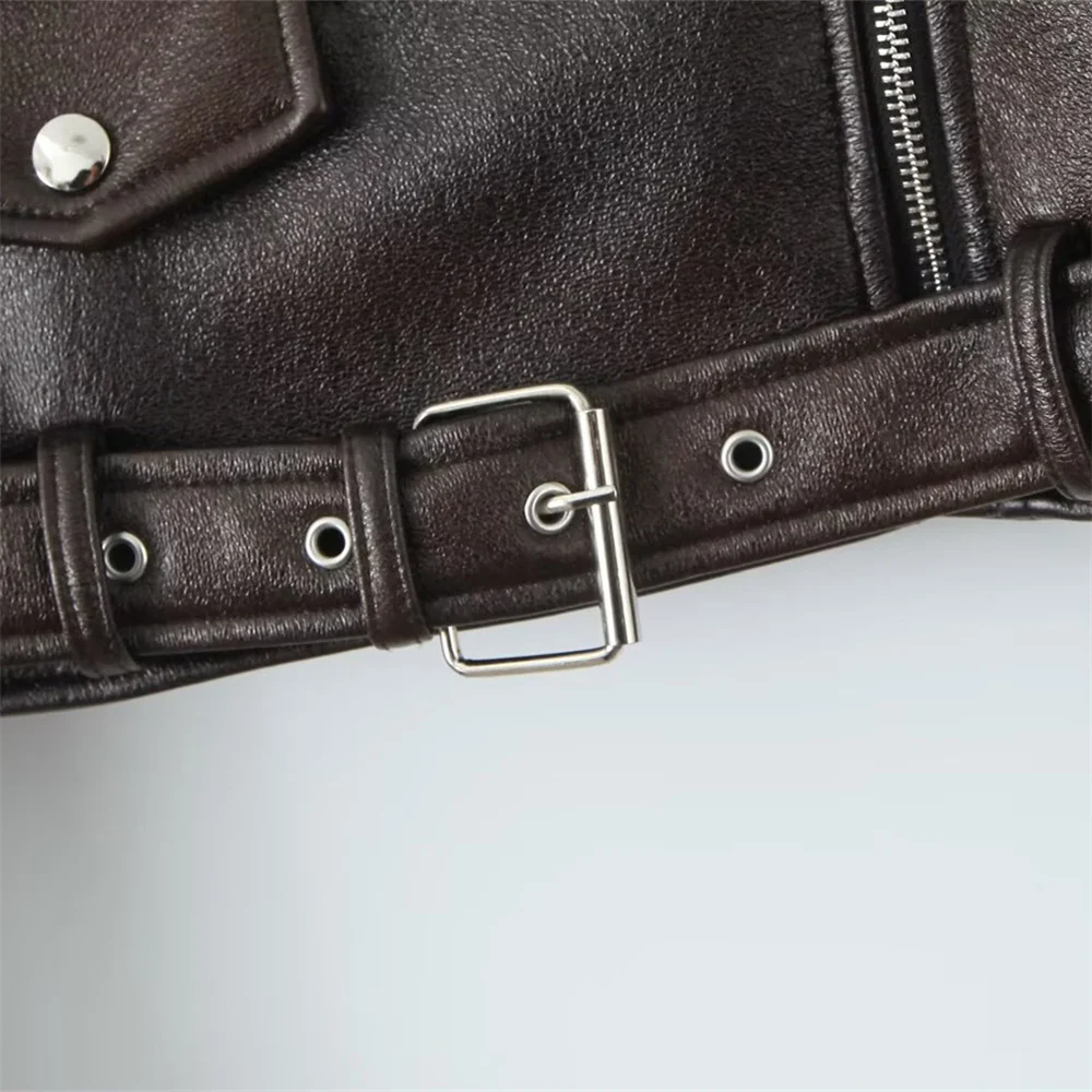 Autunno nuovo prodotto moda donna similpelle stile motociclistico colletto giacca a maniche lunghe giacca in pelle cappotto corto