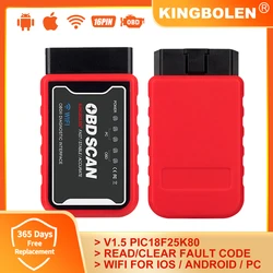 KINGBOLEN-Lecteur de code OBDII, ELM327, compatible Bluetooth V1.5, PIC18F25K80, ATAL et ATPPS, 4mHz, Crystal Wifi pour Android, IOS Torque