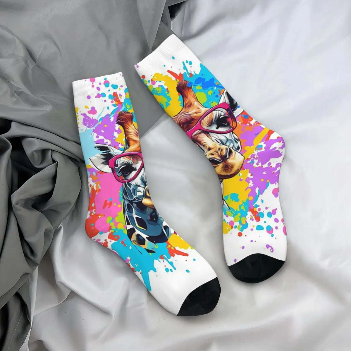 

Носки на все сезоны с принтом жирафа в солнцезащитных очках, модные длинные носки для мужчин и женщин, подарки на День святого Валентина