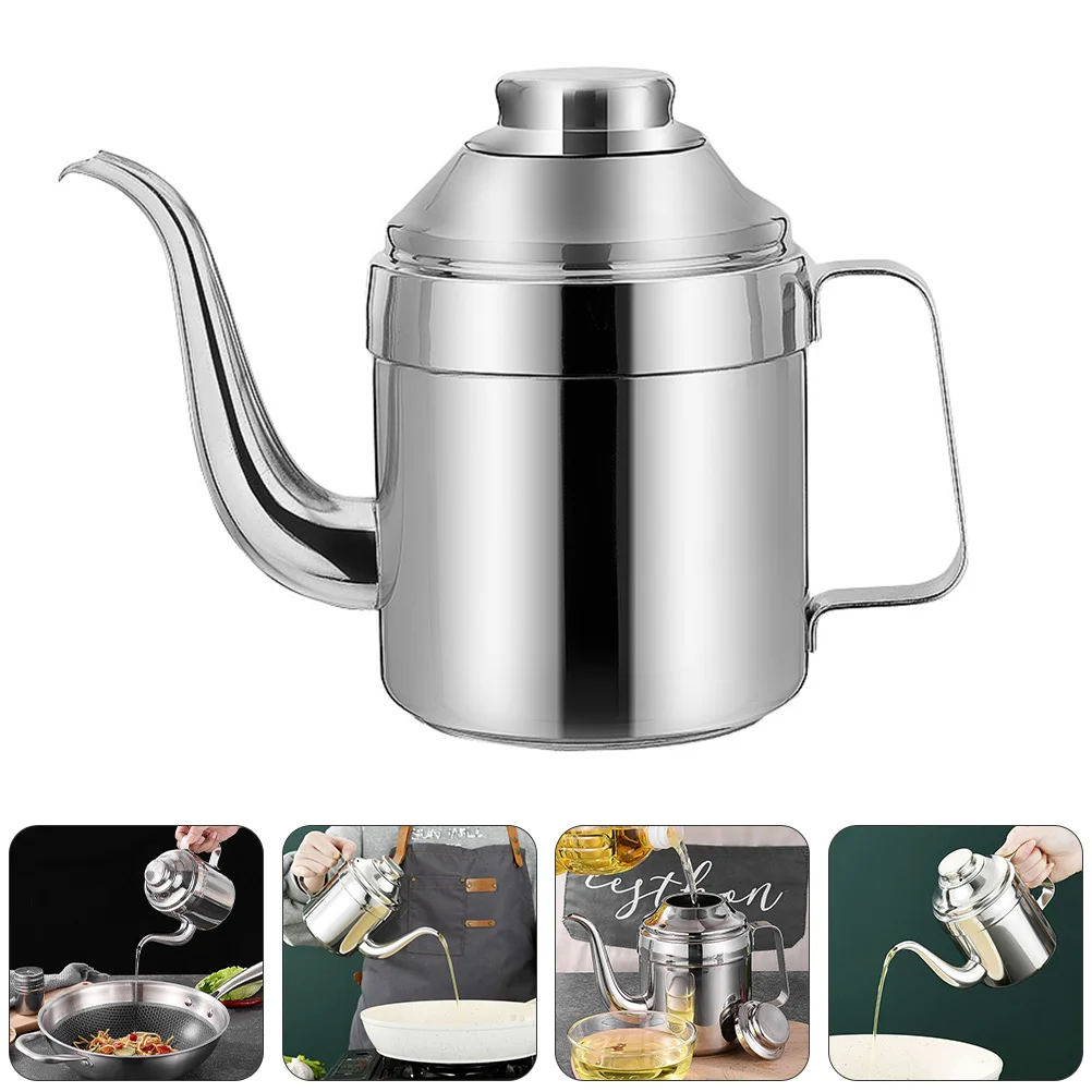 

Kitchen Oil Dispenser Stainless Steel Pot Storage Bottle Syrup Can Container Silver