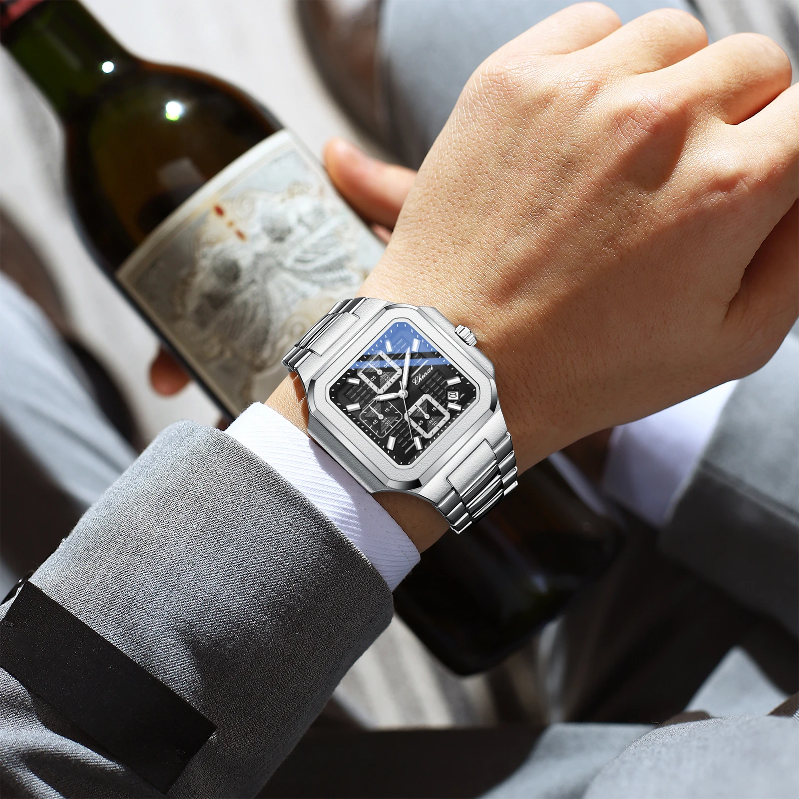 CHENXI Square Chronograph Men's Watches Multifunctional Date Luminous Waterproof Sport Business Quartz Wristwatch Reloj Hombre