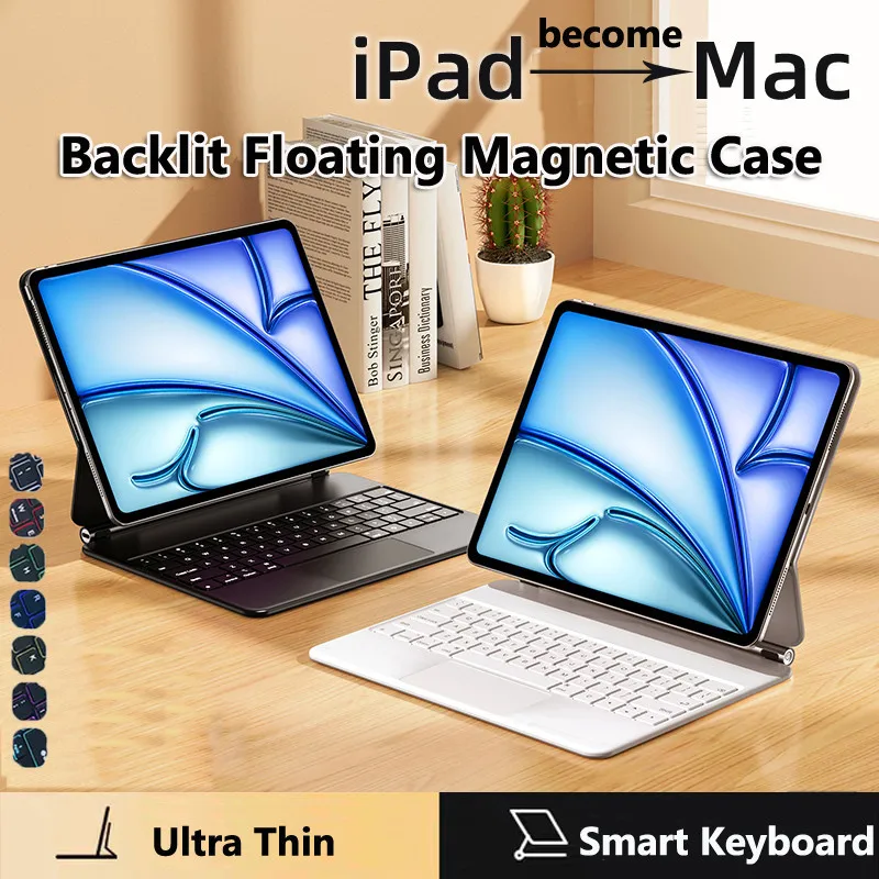 Backlight Keyboard for IPad Pro 11 2024 5th 10th 10.9 Pro 12.9 2022 Air1 Air 5 4 Magnetic Floating Design Touchpad TrackPad Case