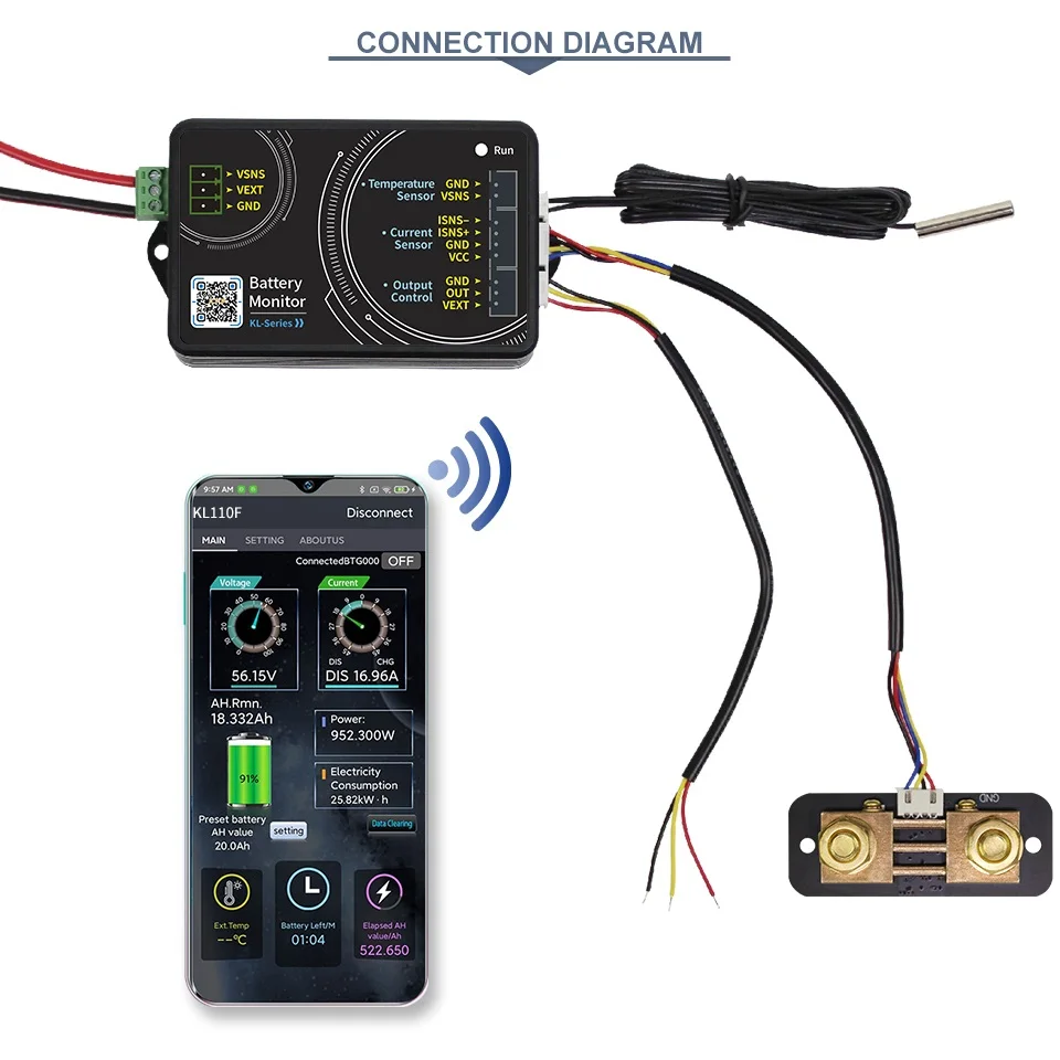 KG110F KL110F High-precision Wireless Coulomb Counter  Lithium Iron Phosphate Battery Tester 100A 120V Phones Control