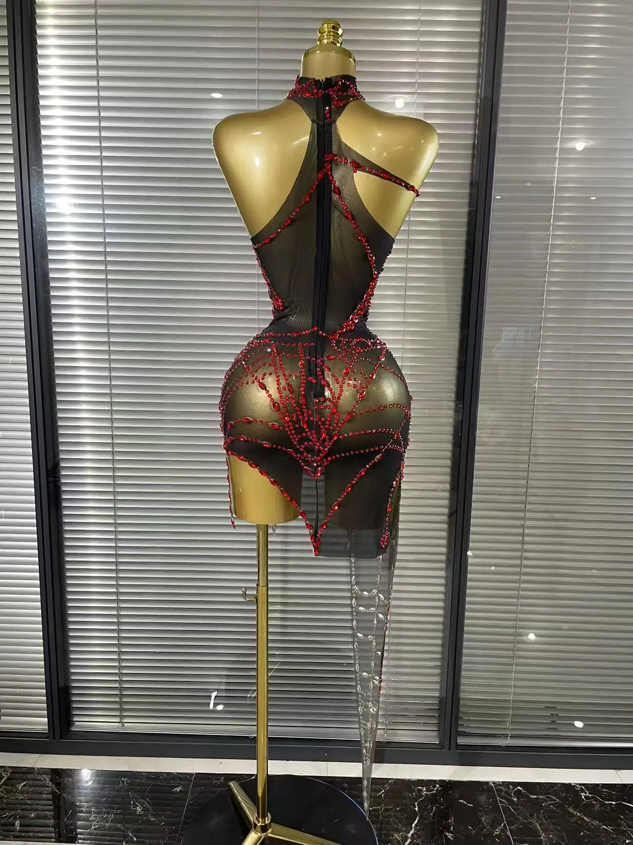 see through bodycon dress Shining Rhinestones Mesh Mini Women Sexy Nightclub Party Bar Dancer Performance Costume Stage Wear Summer dresses Style:T000LP5289 collection-wildside 1920s bridesmaid and flower ensuring you remain the