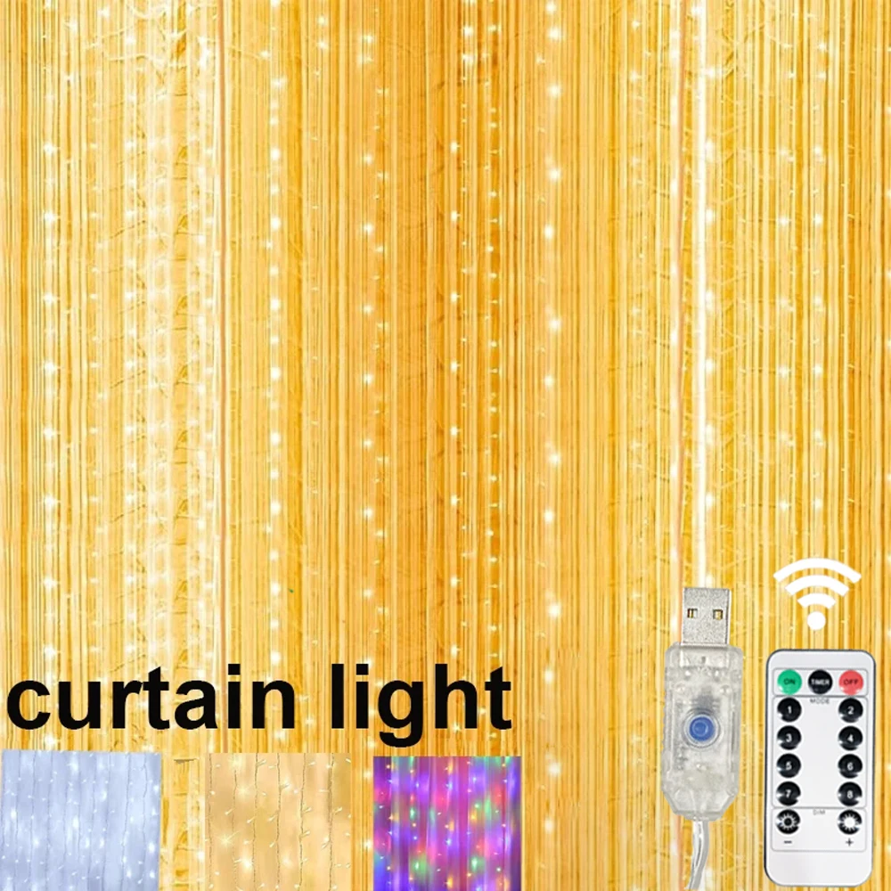 

USB Remote LED Curtain Lights 8 Modes for Wedding Garden Party Bedroom Wall Window Home Decor Eid Decor LED Garland Lamp