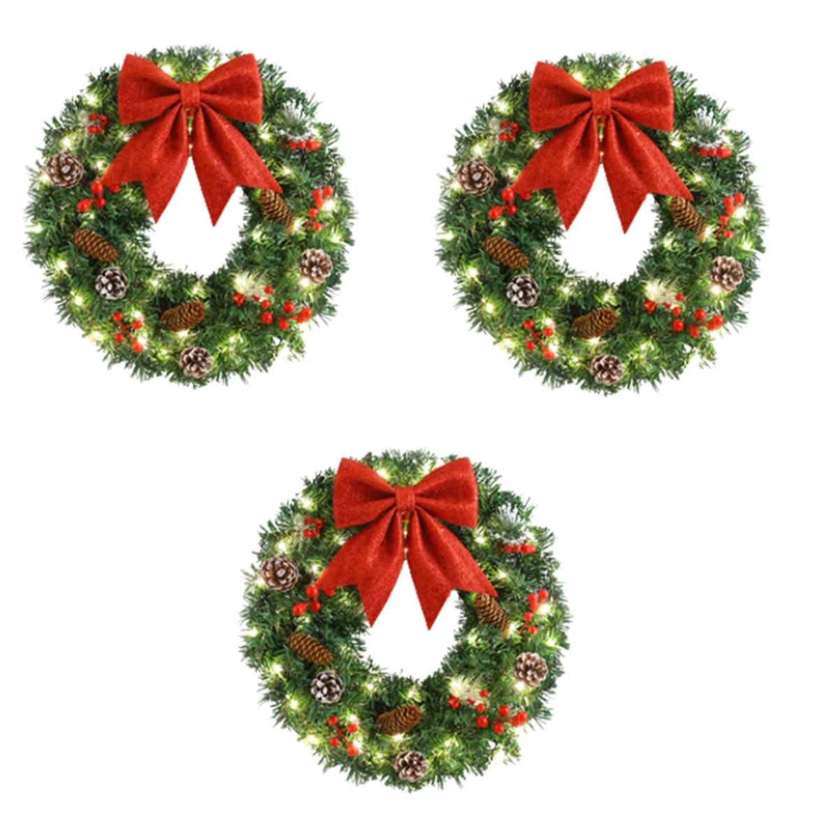 

Christmas Wreaths with LED Lights Lighted Artificial Christmas Wreath Bow Ornament Door Gate Wall Xmas Party