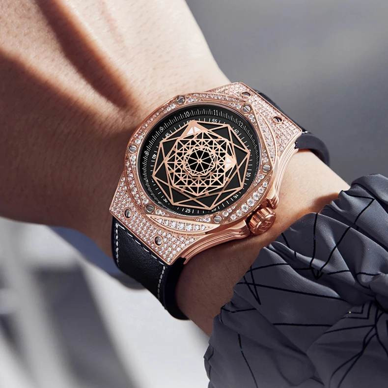 

HANBORO Men Automatic Watch 43mm Mechanical Wristwatch Luminous Hexagonal Bezel Crystal Case