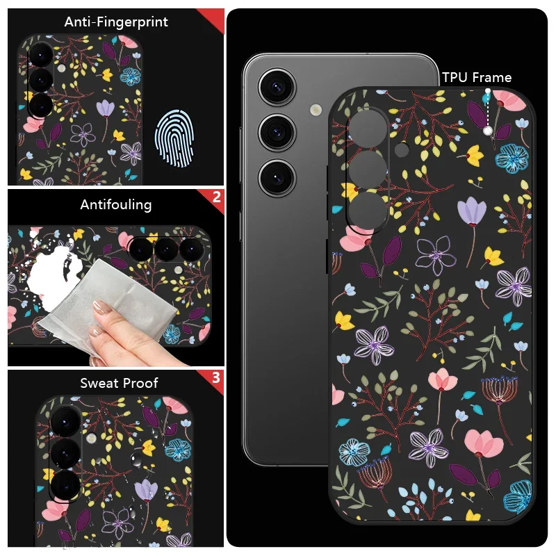 Luxury Flower Print Lanyard Case For Samsung Galaxy A55 A54 5G A35 A25 A15 A14 A34 A52 S21 FE S22 S23 S24 Ultra Silicone Cover