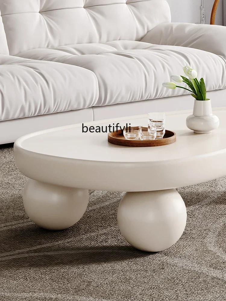 Stolik kawowy w stylu nordyckim francuskim do salonu, prosty, nowoczesny stolik narożny, kremowy, mały stolik.