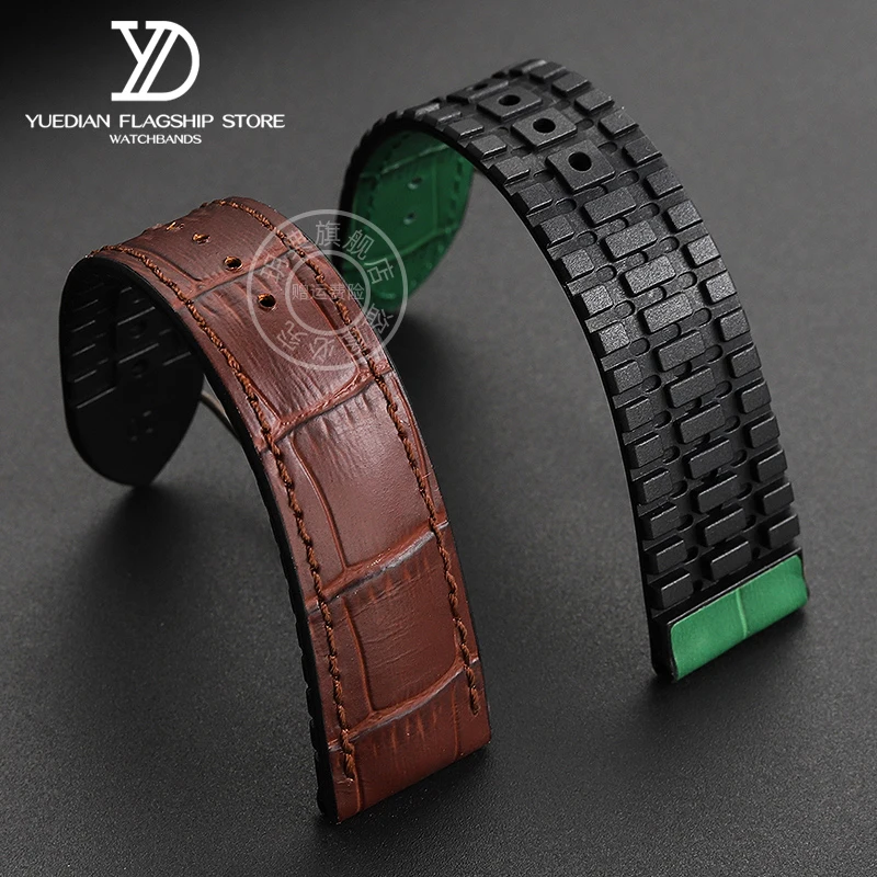 20mm 22mm watch Strap For Tudor Bronze small red flower Black Shield waterproof Cowhide Genuine leather rubber men\'s watchband