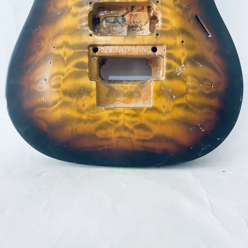 EB746 Yellow Quilted Maple Electric Guitar SSH Pickups Floyd Rose Guitar Body Unfinished for Replace and DIY