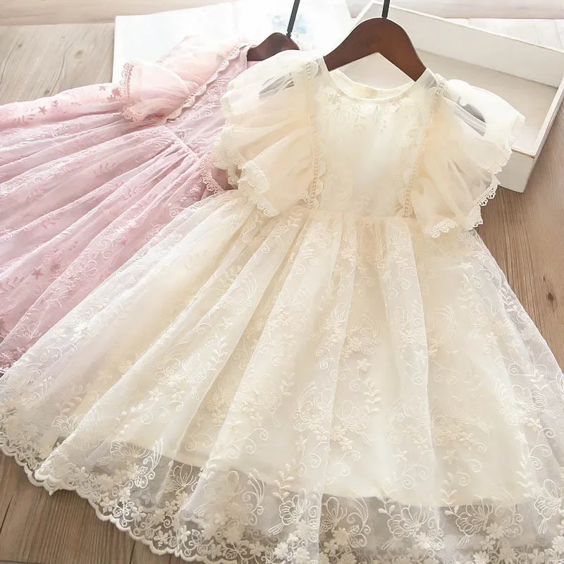 Ruffles Dress for Girls 4 6 8 Years Lace Flower Elegant Girls Dresses Birthday Wedding Party Princess Baby Summer Dress