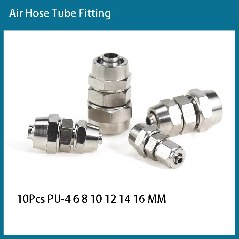 10Pcs PU-4 6 8 10 12 14 16 MM OD Hose Tube Connect PU Tube Direct Pneumatic Connector Quick Fast Twist Air Hose Tube Fitting