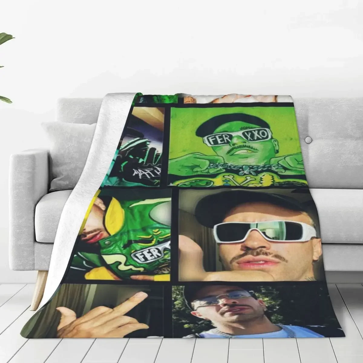 

Cool Ferxxo Feid Plaid Singer Blanket Flannel Print Collage Multi Function Super Soft Throw Blanket for Bed Car Bedspread