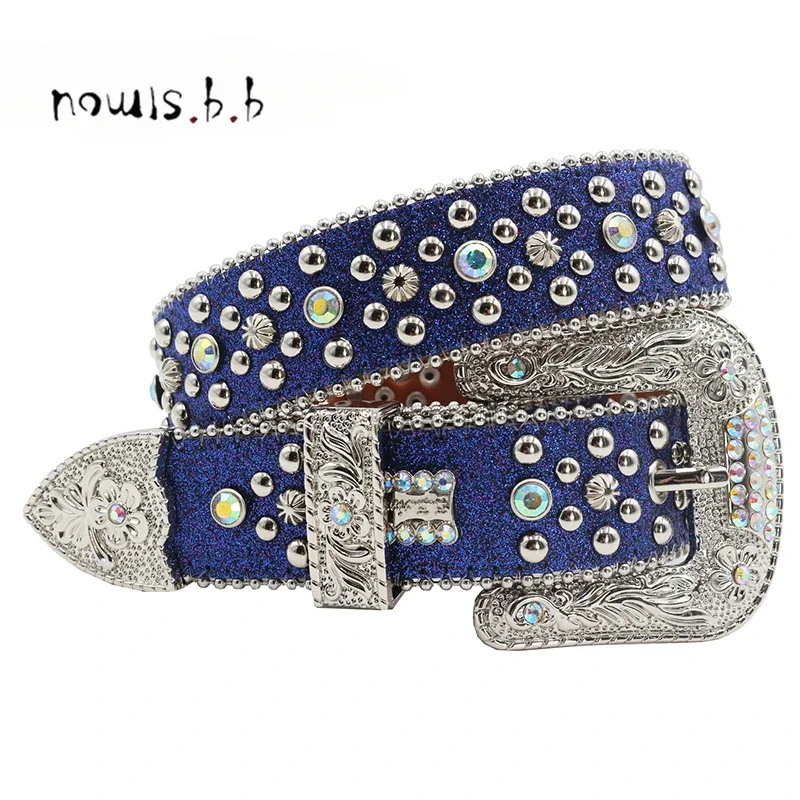 

SIMON SKULL Fashion Western Rhinestones Studded Belts for Men Diamond Fashion Luxury Designer Pемень Mужской Kожаный cinturón