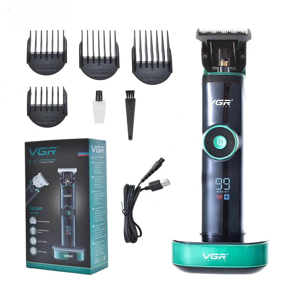 Professional Hair Clipper VGR Long Battery Life LCD Display Base Charging High Power Trimmer 671 Haircutting Tool