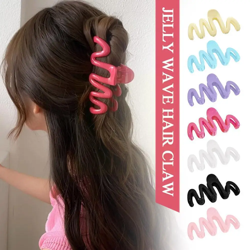 

Solid Color Jelly Wave Hair Claw Fashion Elegant Women Hair Resin Irregular Temperament Clip