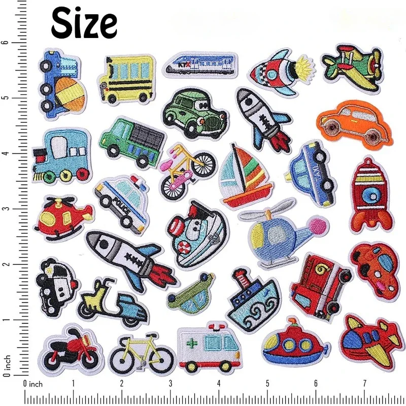 50pcs/Lot Embroidery Patch Car Vehicle High-speed Rail Bicycle Ship Plane Rocket Truck Kids Clothing Decoration Craft Applique