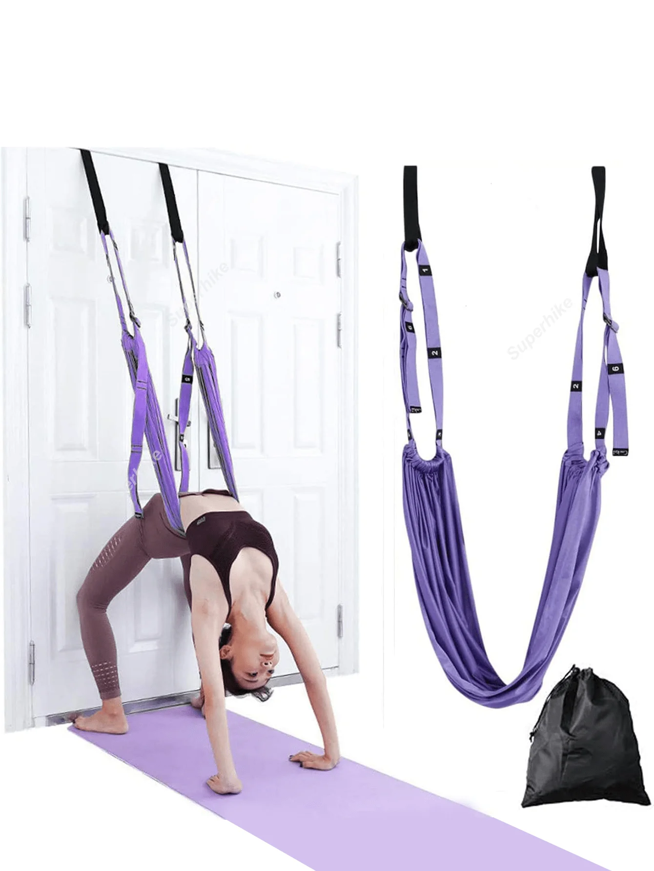 1 Stück Yoga-Dehnungsband, Fitnessband für Taille, Rücken und Beine, Rückbeugen-Assistenztrainer, mit Türanker, höhenverstellbar, geeignet für Aerial Yoga, Split-Dehnungsband, Anti-Schwerkraft-Inversions-Übungsgurt, hochfestes, breites Polyestermaterial, Yoga-Gurt