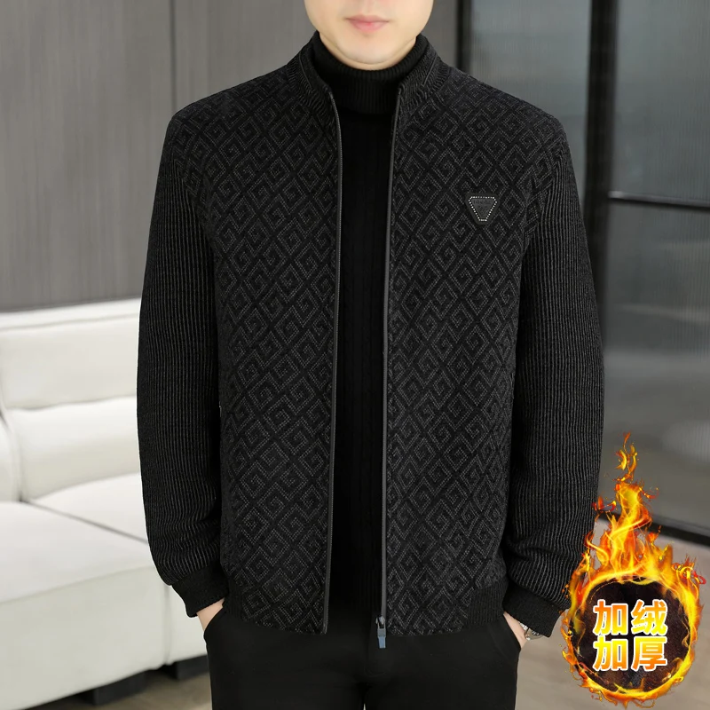 Luxury Autumn Winter Woolen Jacket for Men Fashion Casual Stand Up Collar Plush Thick Coat Zipper Social Windproof Overcoat 2025
