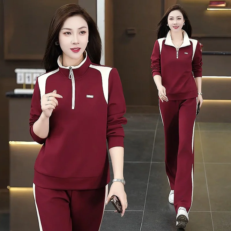 Rn 2025 Spring Autumn Long Sve  Ne Fitn Running Suit Women's Sport Faion Casual Set Two Pieces Long Pants