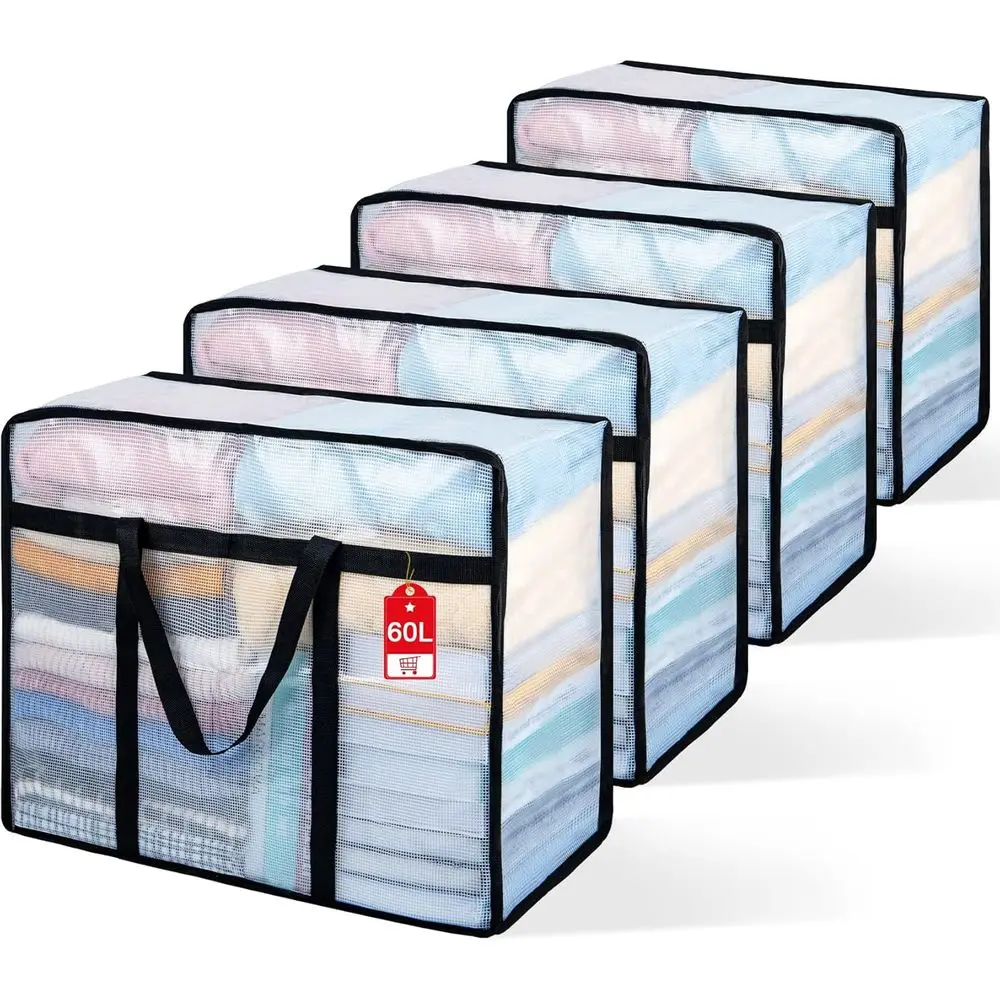

4-Pack 60L Clear Plastic Storage Bags for Comforters, Clothes, Linen, and More - Ideal for Moving and Organizing