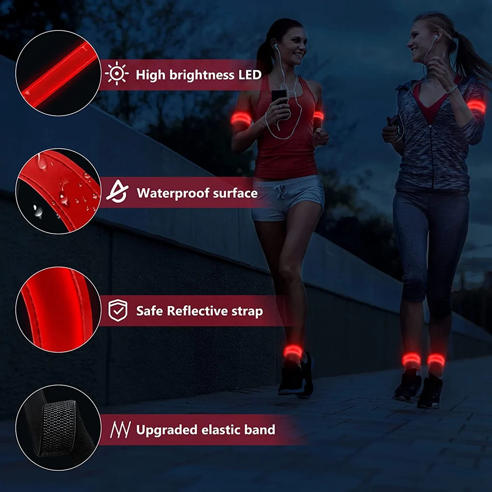 AABFK 2 Pack Rechargeable LED Bracelet, USB Reflective Band, Armband Bracelets, Running Bands for Jogging, Sports-Red