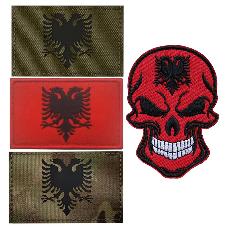 Parche con bandera bordada de Albania, insignias, emblema de combate del Ejército de EE. UU., apliques adhesivos
