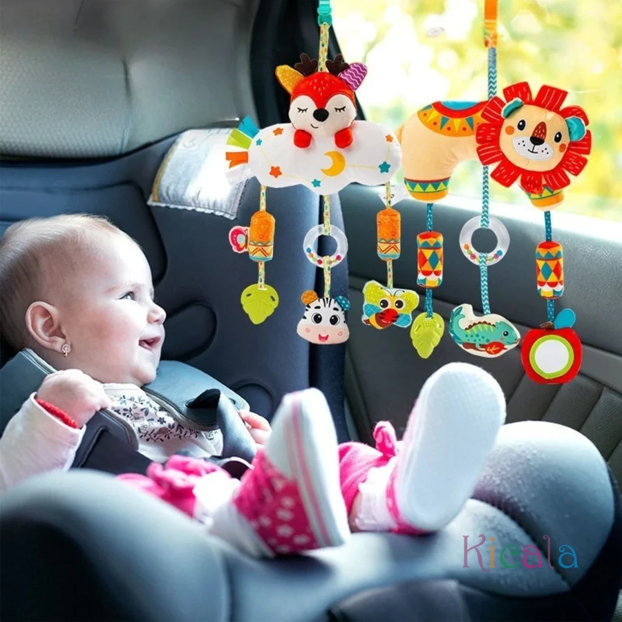 Giocattolo per bambini Seggiolino auto Passeggino Giocattoli Appesi Culla di peluche Campana colorata Morbidi sonagli sensoriali per bambini Massaggiagengive per bambini 0-12 mesi Regali