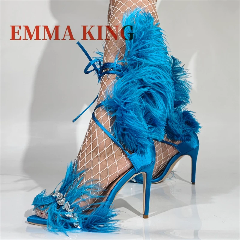 11 سنتيمتر عالية الكعب ريشة حجر الراين الصنادل المرأة الكاحل الدانتيل متابعة الخناجر الصنادل السيدات الزفاف حذاء زفاف حجم كبير 36-47 #2